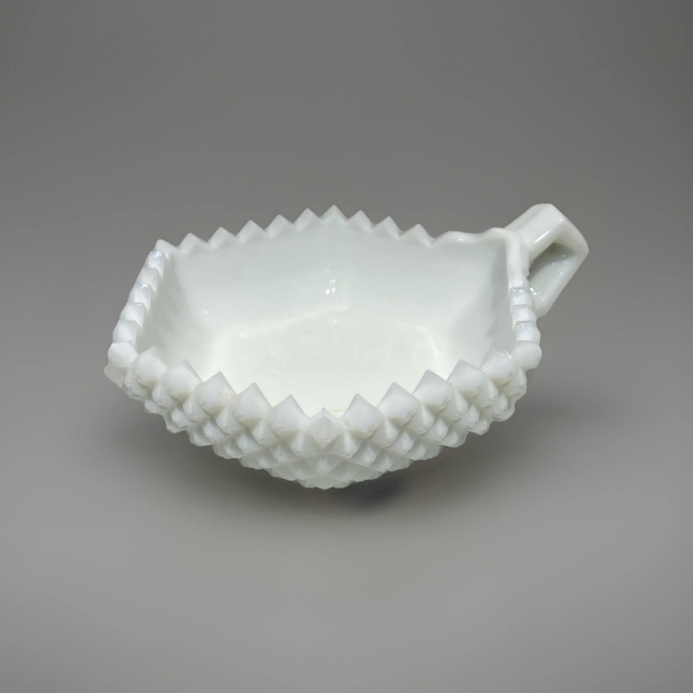 Westmoreland English Hobnail Milk Glass 1-Handle Candy Trinket Bowl Dish Hex Vtg